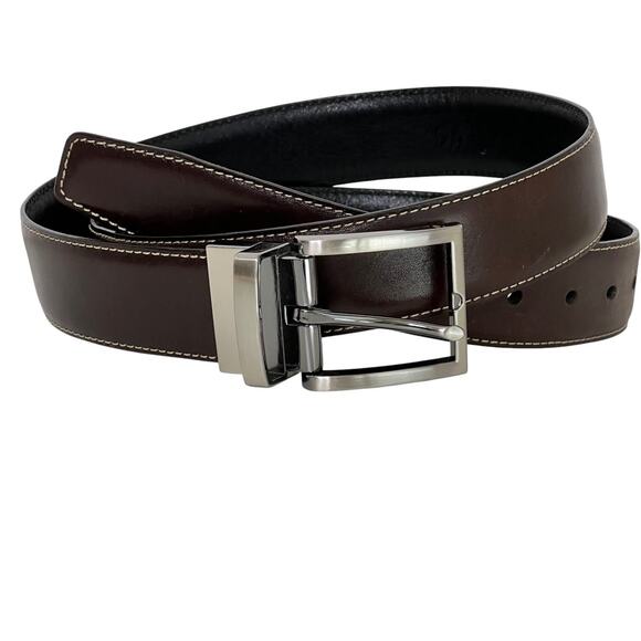 Kirkland Signature Mens Brown Italian Leather Belt Size 42 Silver Tone Buckle - Picture 1 of 4